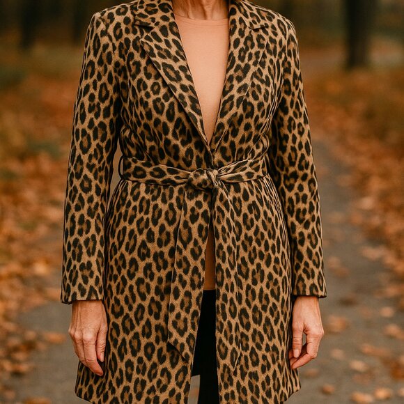 Chico’s Leopard Animal Print Belted Trench Coat – Fall Wrap Jacket – Small - Picture 2 of 12